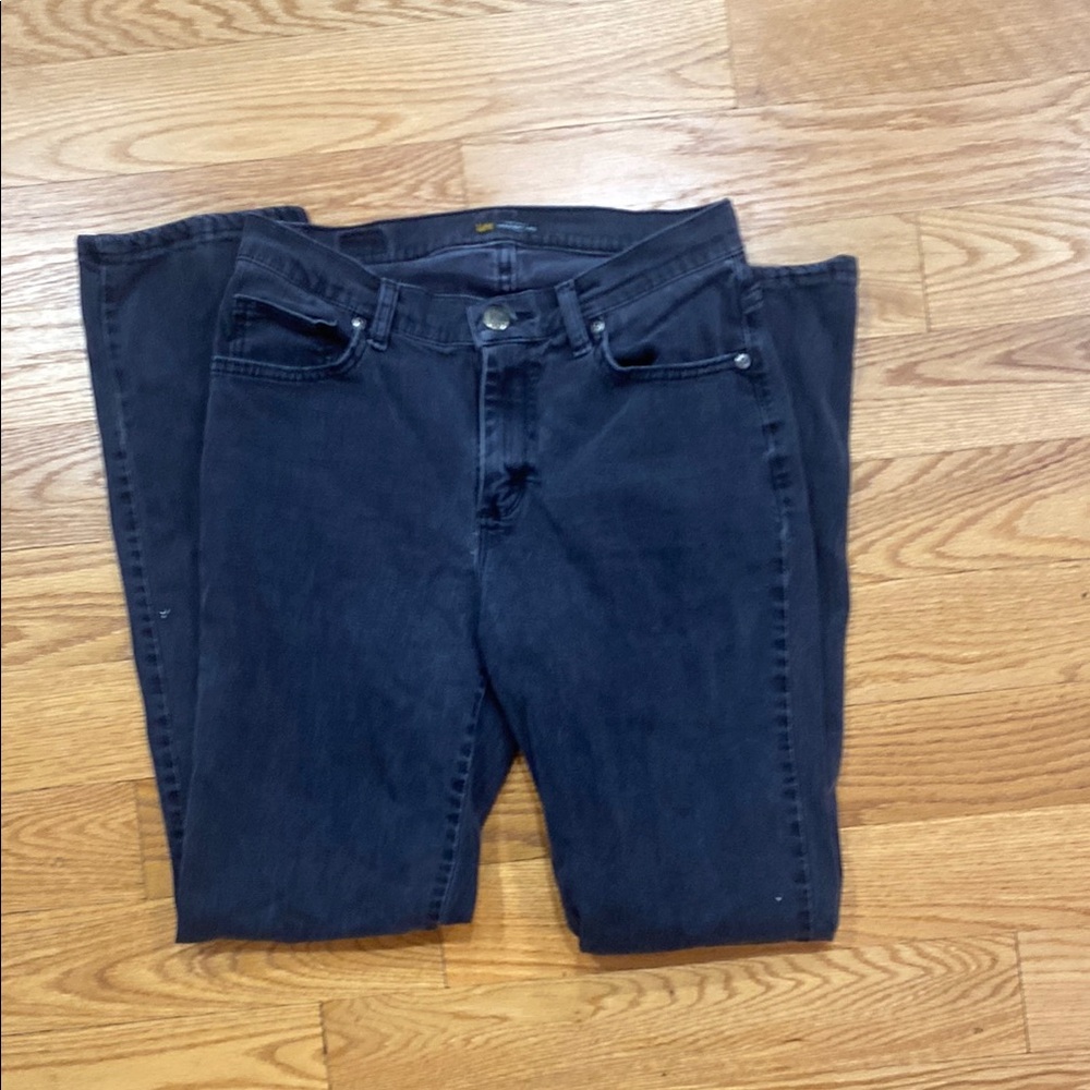 Lee Black Straight Leg Jeans Relaxed Fit Mid Rise Medium